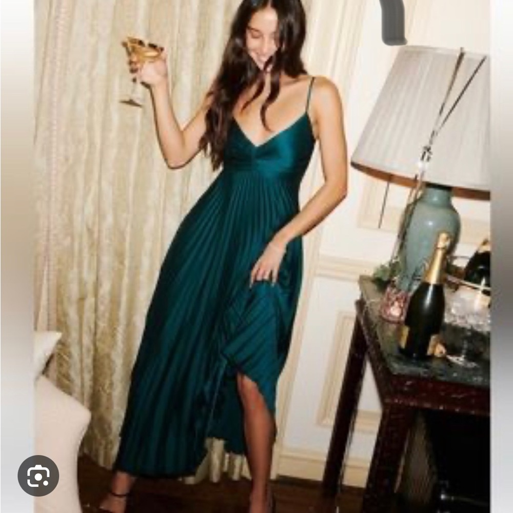 A&F Satin Pleated maxi dress green-size Small
